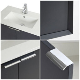 Homestylestore Anthracite 810mm Wall Hung Bathroom Vanity Unit With Basin And Chrome Finger Pull Handle - thumbnail 3