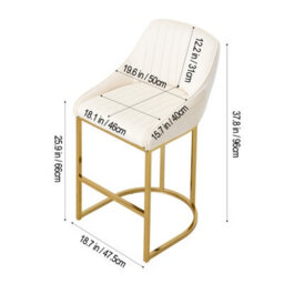 Thehotsale Set Of 2 Modern Velvet White Upholstered Bar Stools With Metal Legs - thumbnail 8