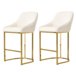 Thehotsale Set Of 2 Modern Velvet White Upholstered Bar Stools With Metal Legs - thumbnail 4