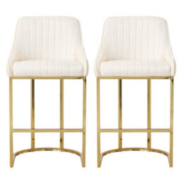 Thehotsale Set Of 2 Modern Velvet White Upholstered Bar Stools With Metal Legs - thumbnail 3