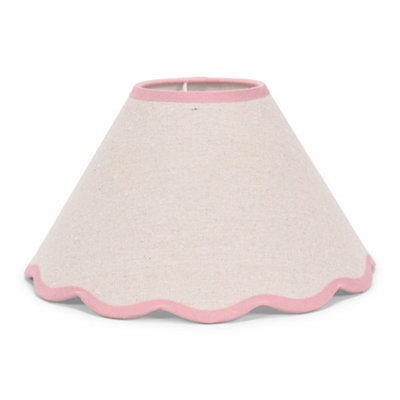 Valuelights Florie Natural Linen Small Tapered Lamp Shade With Scallop Pink Trim (D)27.5Cm - image 1