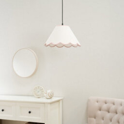 Valuelights Florie Natural Linen Small Tapered Lamp Shade With Scallop Pink Trim (D)27.5Cm - thumbnail 4