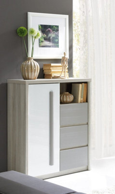 Arte Roma 8 Highboard Cabinet In Elm, White Gloss & Grey Matt - W900mm H1170mm D430mm, Stylish And Functional - image 1