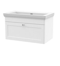 Balterley Swynnerton Traditional 1 Drawer Wall Hung Vanity Unit With Basin, Satin White, 800mm - thumbnail 1