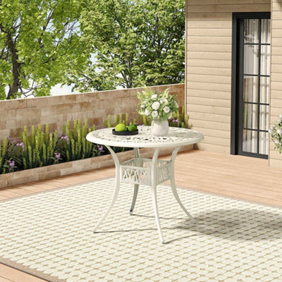Living And Home Beige Vintage Round Cast Aluminum Outdoor Bistro Dining Table With Umbrella Hole 90 Cm - image 1