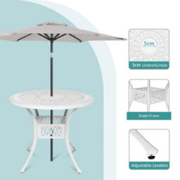 Living And Home Beige Vintage Round Cast Aluminum Outdoor Bistro Dining Table With Umbrella Hole 90 Cm - thumbnail 4