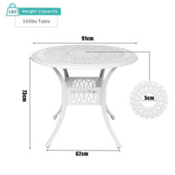 Living And Home Beige Vintage Round Cast Aluminum Outdoor Bistro Dining Table With Umbrella Hole 90 Cm - thumbnail 6