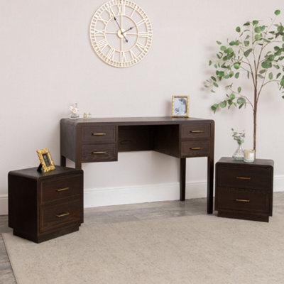 Melody Maison Dark Wood 4 Drawer Dressing Table & Pair Of Bedside Tables - Kingsley Range - image 1