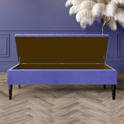 90Cm Safar Plain Ottoman Storage Bench -Naples Shoes Bench With Black Turned Wooden Legs - Blue Upholstery Footstool Storage - thumbnail 2