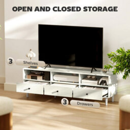 Wyld Haus Kedito Cream White Tv Stand 140Cm - Holds Up To 75 Inch Tvs, 3 Drawers And 3 Open Shelves - thumbnail 4