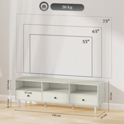 Wyld Haus Kedito Cream White Tv Stand 140Cm - Holds Up To 75 Inch Tvs, 3 Drawers And 3 Open Shelves - thumbnail 3