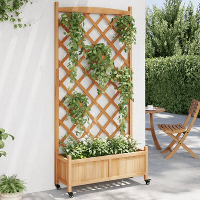 Berkfield Planter With Trellis And Wheels Brown Solid Wood Fir - image 1