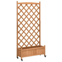 Berkfield Planter With Trellis And Wheels Brown Solid Wood Fir - thumbnail 2
