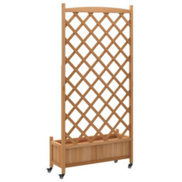 Berkfield Planter With Trellis And Wheels Brown Solid Wood Fir - thumbnail 6