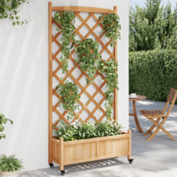 Berkfield Planter With Trellis And Wheels Brown Solid Wood Fir - thumbnail 1