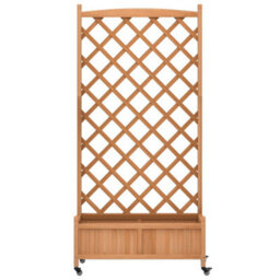 Berkfield Planter With Trellis And Wheels Brown Solid Wood Fir - thumbnail 4