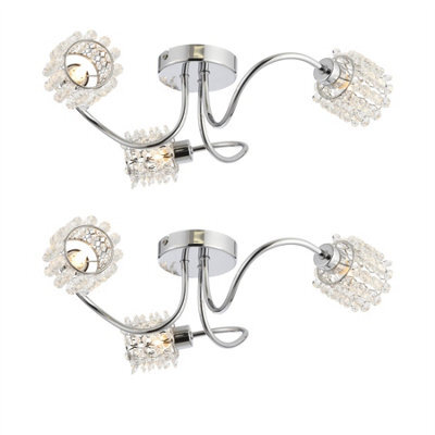 First Choice Lighting Set Of 2 Katarina - 3 Way Ceiling Lights With Jewelled Glass Shades - image 1