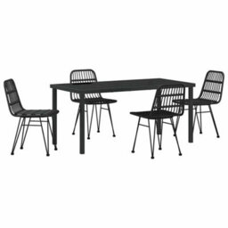 Berkfield Garden Dining Set 5 Pcs Black Poly Rattan - thumbnail 2