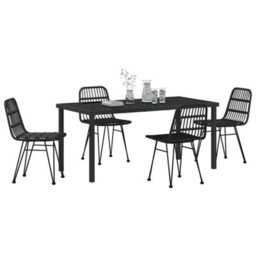 Berkfield Garden Dining Set 5 Pcs Black Poly Rattan - thumbnail 3