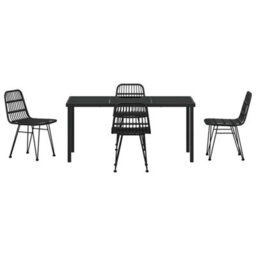 Berkfield Garden Dining Set 5 Pcs Black Poly Rattan - thumbnail 7