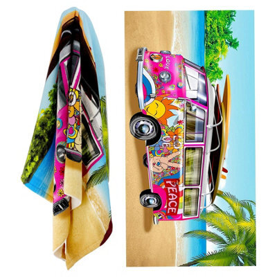 Geezy Large Microfibre Towel Pink Bus Design Lightweight Bath Towel Holiday Camping - image 1