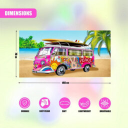 Geezy Large Microfibre Towel Pink Bus Design Lightweight Bath Towel Holiday Camping - thumbnail 4