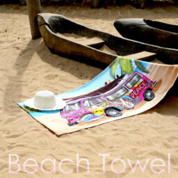 Geezy Large Microfibre Towel Pink Bus Design Lightweight Bath Towel Holiday Camping - thumbnail 3