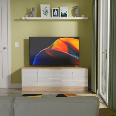 Messina Gloss Bardolino Oak Effect Tv Stand With 2 Drawers, (H)49.5Cm X (W)144.2Cm X (D)40Cm - image 1