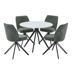Core Products Aspen White Round Table & 4 Swivel Dining Chairs, Green Cord Fabric Dining Set - thumbnail 2