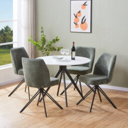 Core Products Aspen White Round Table & 4 Swivel Dining Chairs, Green Cord Fabric Dining Set