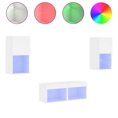 Berkfield Durable 4 Piece Tv Wall Cabinets With Led Lights White - image 1