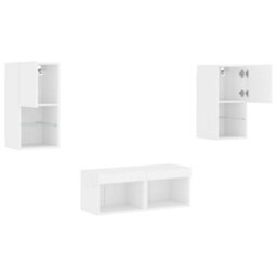 Berkfield Durable 4 Piece Tv Wall Cabinets With Led Lights White - thumbnail 6