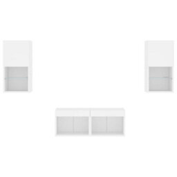 Berkfield Durable 4 Piece Tv Wall Cabinets With Led Lights White - thumbnail 7
