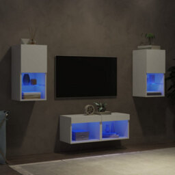 Berkfield Durable 4 Piece Tv Wall Cabinets With Led Lights White - thumbnail 2