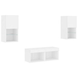 Berkfield Durable 4 Piece Tv Wall Cabinets With Led Lights White - thumbnail 3
