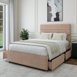 Bedmaster Mink Luxury Velvet 4 Drawer Divan Base And Lined Headboard Super King - thumbnail 2