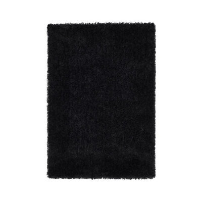 Black Handmade Rug, 50mm Thickness Plain Shaggy Rug, Modern Luxurious Black Rug For Bedroom, & Diningroom-200Cm X 290Cm - image 1