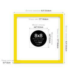 "8X8"" Yellow Picture Frame - 8X8"" Square Frame With 5X5"" Mount For 8X8""/5X5"" Pictures Art Deco Style Photo Display, 1 Pack" - thumbnail 2