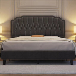 135X190Cm Dark Grey Double Upholstered Bed With Adjustable Tufted Headboard Dark Grey - thumbnail 1