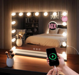 Globrite Hollywood Vanity Mirror With 15 Led Lights - 58L X 12W Cm Touch Screen Dimmable Makeup Mirror With Usb Charging - White - thumbnail 1