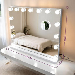 Globrite Hollywood Vanity Mirror With 15 Led Lights - 58L X 12W Cm Touch Screen Dimmable Makeup Mirror With Usb Charging - White - thumbnail 2