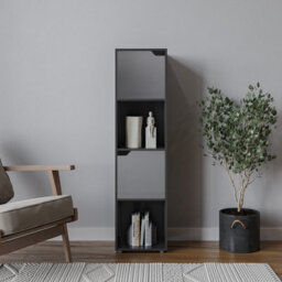 Urbn-Living Urbnliving 119Cm Height Black 4 Cube Bookcase Shelving Display Shelf Storage Unit Grey Wooden Door Organiser