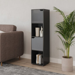 Urbn-Living Urbnliving 119Cm Height Black 4 Cube Bookcase Shelving Display Shelf Storage Unit Grey Wooden Door Organiser - thumbnail 2