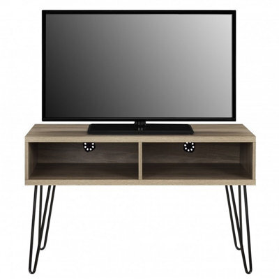 "Gr8 Home Dorel Owen Rustic Oak Retro Tv Stand Wood Metal Table Furniture With Shelves Up To 42""" - image 1