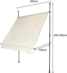 Evre Beige Balcony 3 X 1.2M Manual Adjustable Clamp Awning  Sun Shade Shelter Anti-Uv, Waterproof, No Drill - thumbnail 5