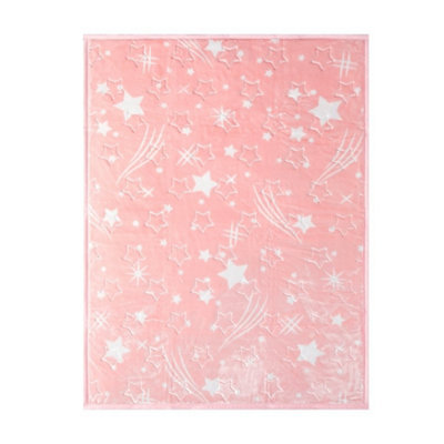 istyle mode Ultra-Soft Pink Star Blanket Lightweight & Cozy Plush With Embossed Designs, 110Cm X 140Cm