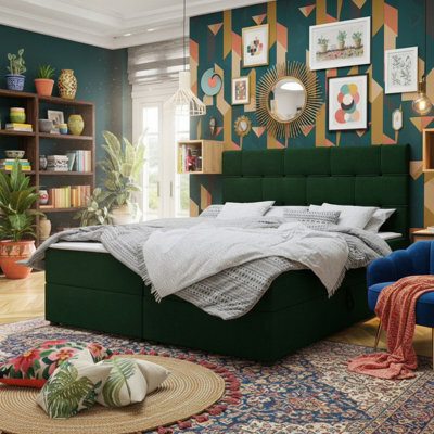 Upholstered Bedroom Storage Bed With Mdf And Laminated Board Frame Bonell Spring Base And Topper Mattress Set 180X200 Green - image 1