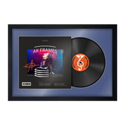 "AK Frames 25X17"" Black Modern Vinyl Record Frame With Blue Mount For 12 Inch Lp Cover & Disc - Overlapped Design" - thumbnail 1