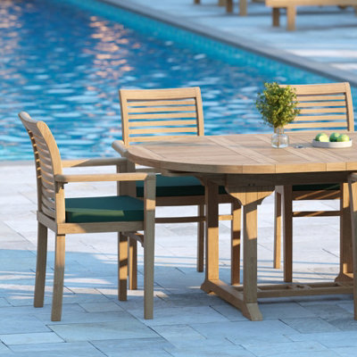 Eterna Seville Teak Garden Outdoor Dining Table & 6 Seat Chair Set - With Green Cushions - image 1