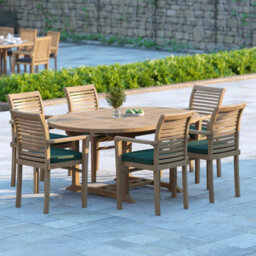Eterna Seville Teak Garden Outdoor Dining Table & 6 Seat Chair Set - With Green Cushions - thumbnail 3